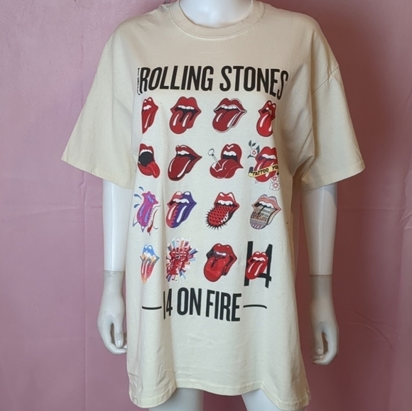 Nasty Gal The Rolling Stones 2014 Tour Short Sleeve Graphic Tee in Sand Medium - Picture 1 of 4